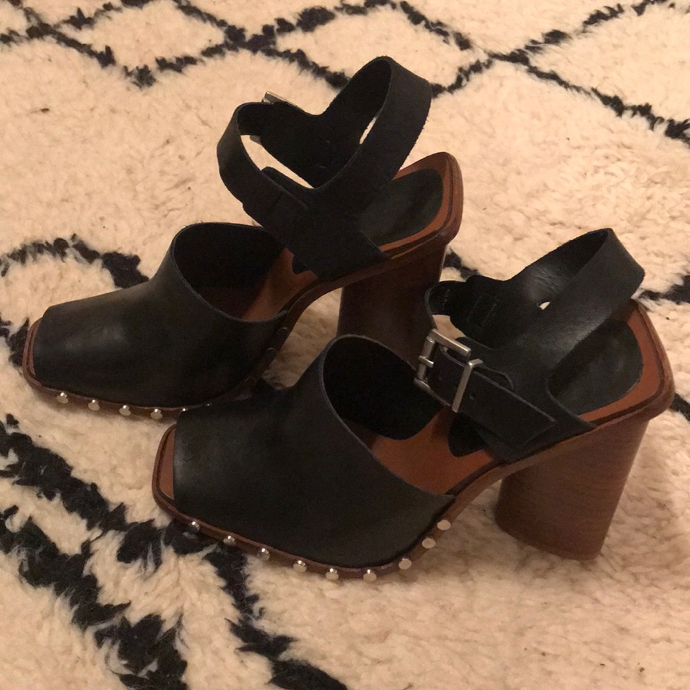 Black leather studded heels